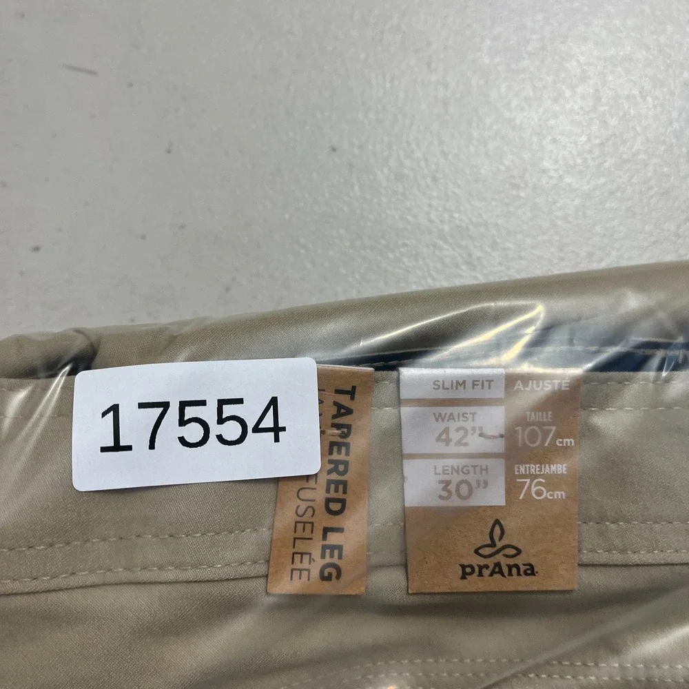 Prana Stretch Zion Slim II Tapered Leg Pants Mens 42x30 Beige Water Repellent